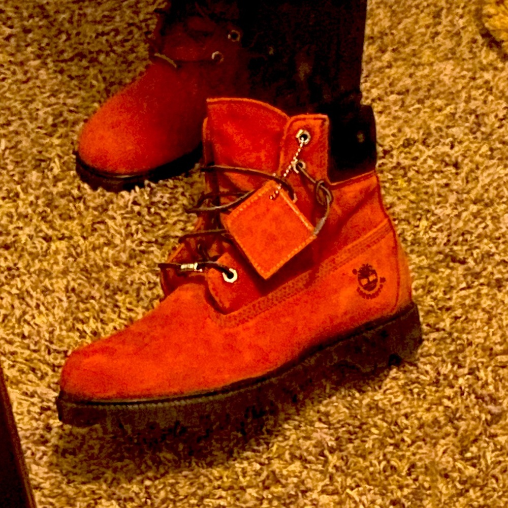 Red suede Timberlands